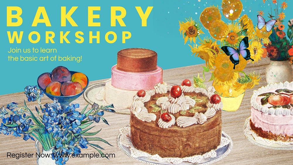 Bakery workshop PowerPoint presentation template, Van Gogh's famous artwork, remixed by rawpixel