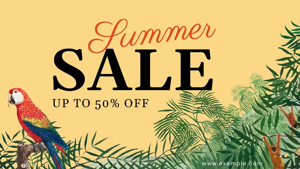 Summer sale blog banner template, famous Henri Rousseau's artwork, remixed by rawpixel.