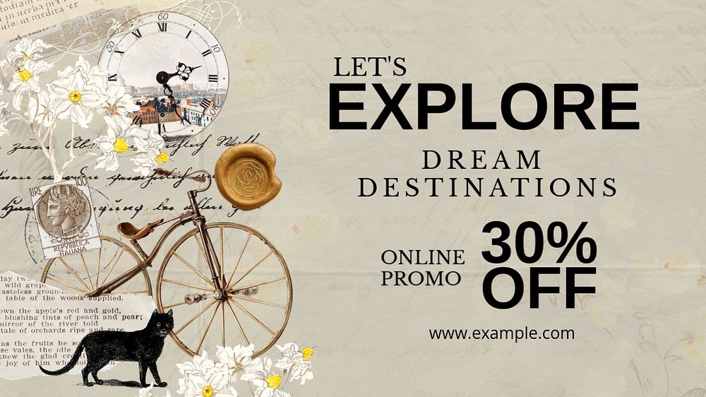 Travel promotion Facebook cover template,  Ephemera remix