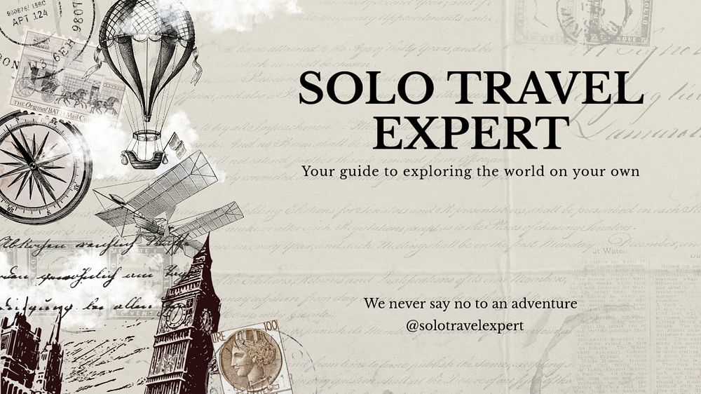 Solo travel Facebook cover template,  Ephemera remix