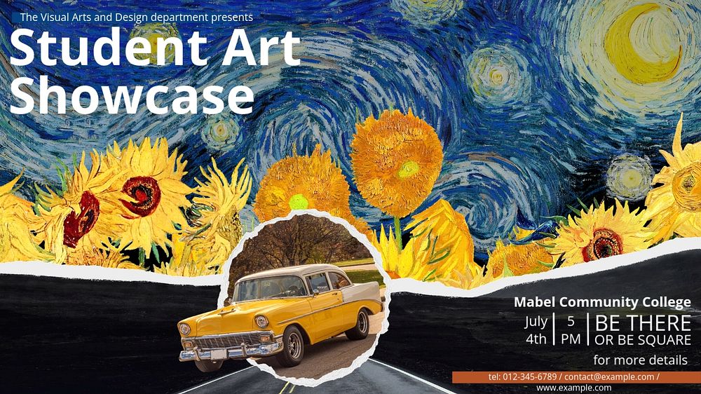 Starry Night YouTube thumbnail template, student art showcase, Van Gogh's famous painting remixed by rawpixel