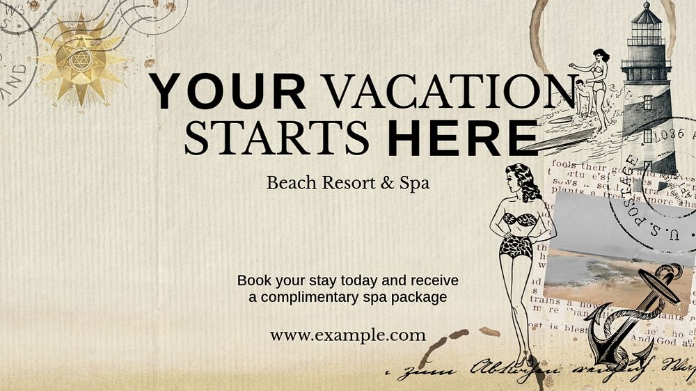 Travel vacation Facebook cover template,  Ephemera remix