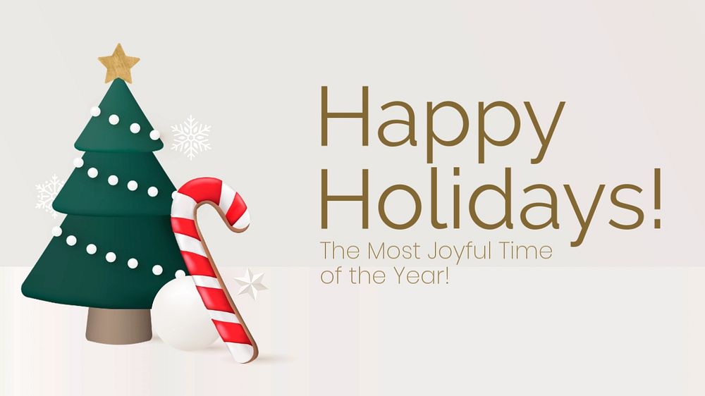 Happy holidays desktop wallpaper template, editable 3D design