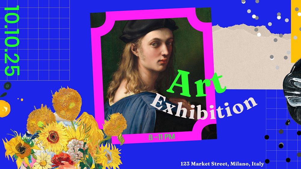 Art exhibition PowerPoint presentation template, Raphael's Bindo Altoviti, famous vintage artwork remixed by rawpixel.