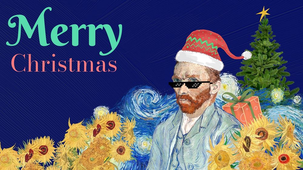 Merry Christmas editable presentation template, Van Gogh's famous artworks, remixed by rawpixel