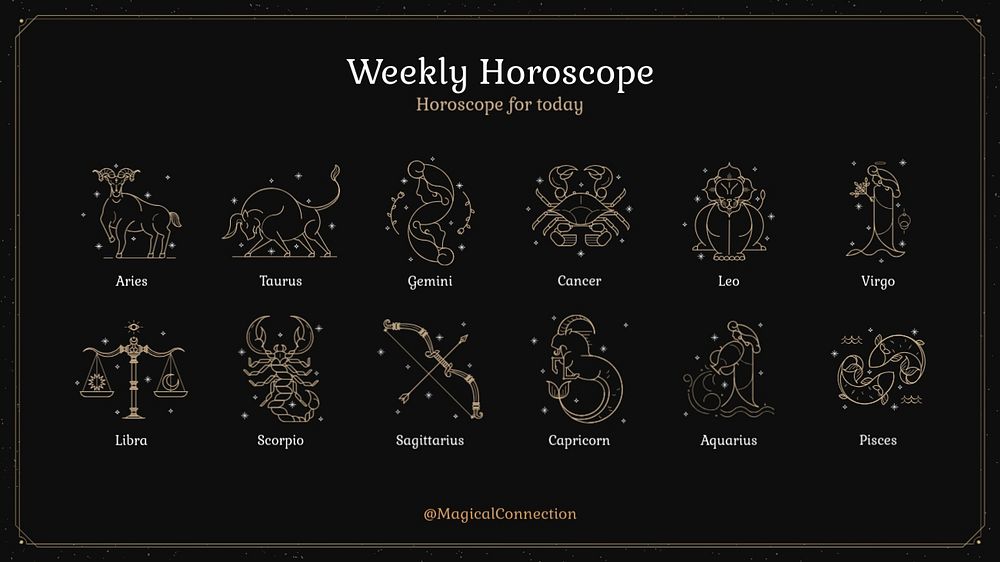 Astrology sign blog banner template, black and gold celestial design 