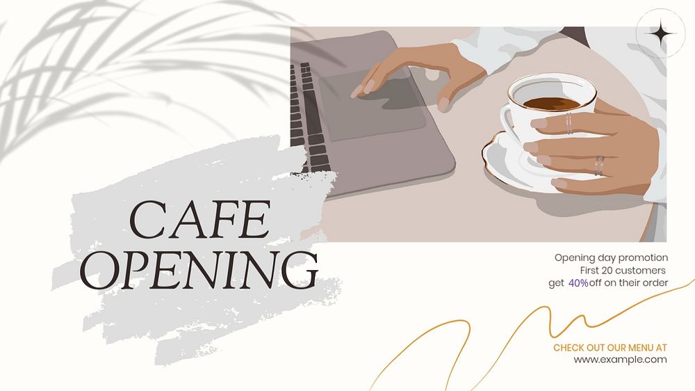 Cafe opening  blog banner template, editable text