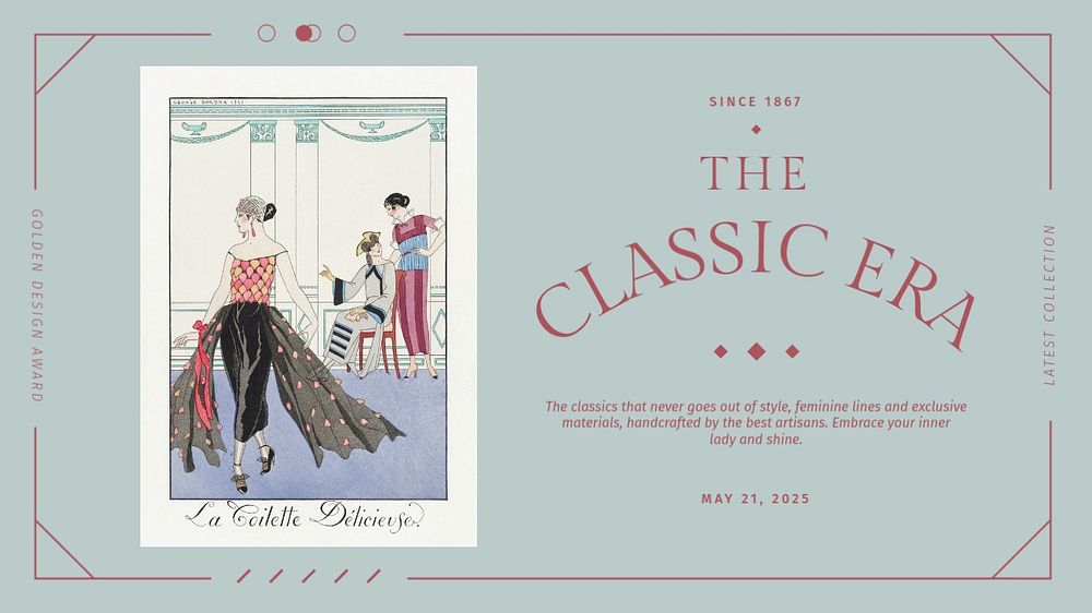 Classic era fashion presentation template, famous illustration by George Barbier, remixed by rawpixel.