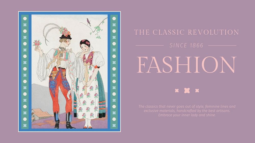 Vintage boutique editable presentation template, famous illustration by George Barbier, remixed by rawpixel.