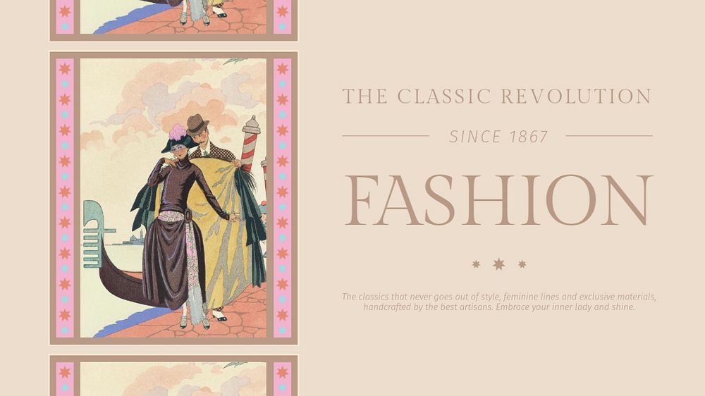 Vintage fashion editable presentation template, famous illustration by George Barbier, remixed by rawpixel.