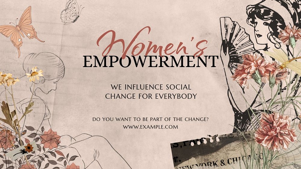 Women's empowerment Facebook cover template, vintage ephemera remix