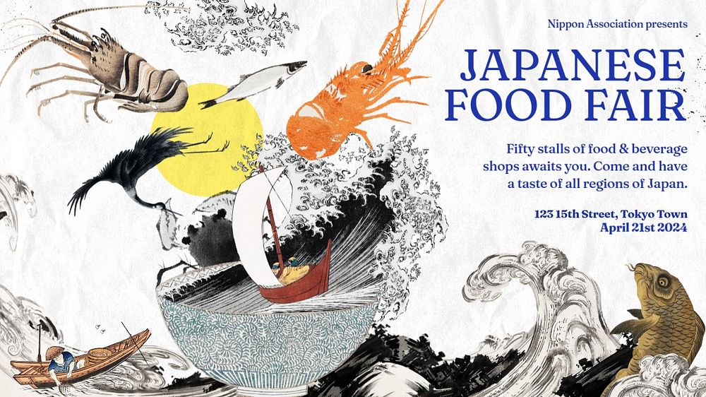 Food fair blog banner template, editable Ukiyo-e art remix design