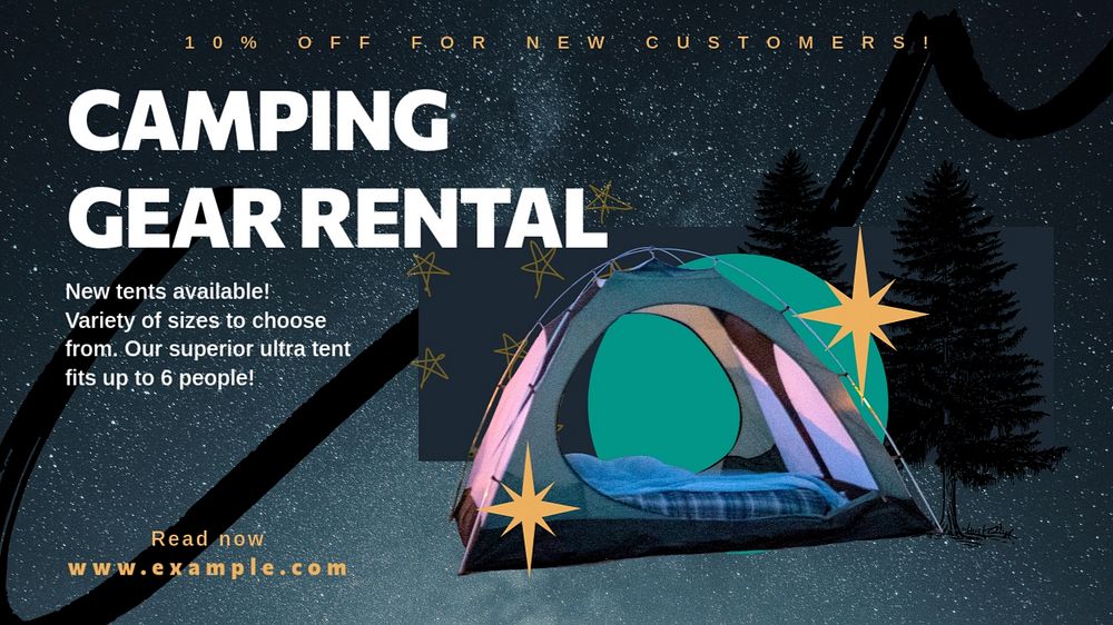 Tent rental blog banner template, editable collage remix