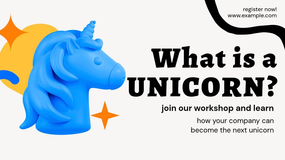 Unicorn workshop blog banner template, funky editable design