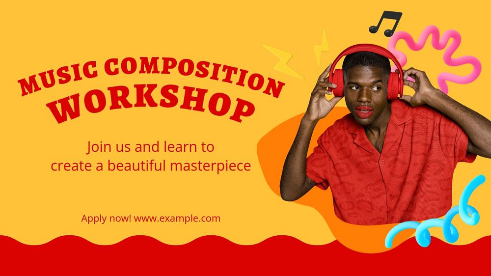 Music composition workshop blog banner template, funky editable design