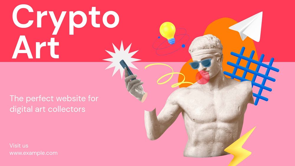 Crypto art blog banner template, funky editable design