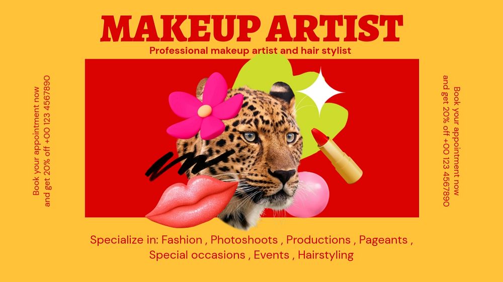 Professional makeup artist blog banner template, funky editable design