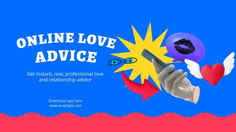 Love advice application blog banner template, funky editable design