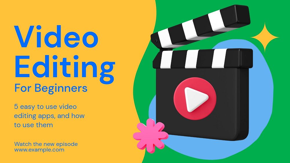 Video editing blog banner template, funky editable design