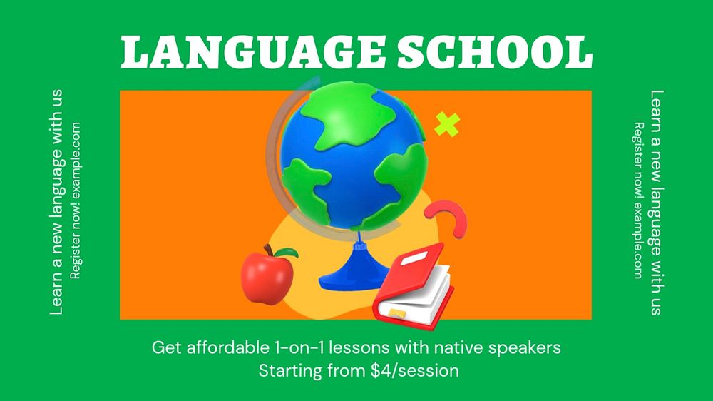 Global language school blog banner template, funky editable design