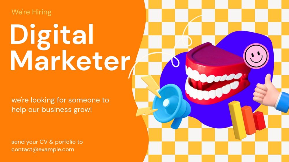 Digital marketer job blog banner template, funky editable design