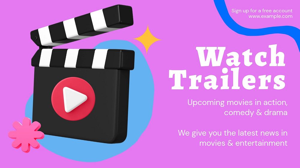 Watch trailers blog banner template, funky editable design