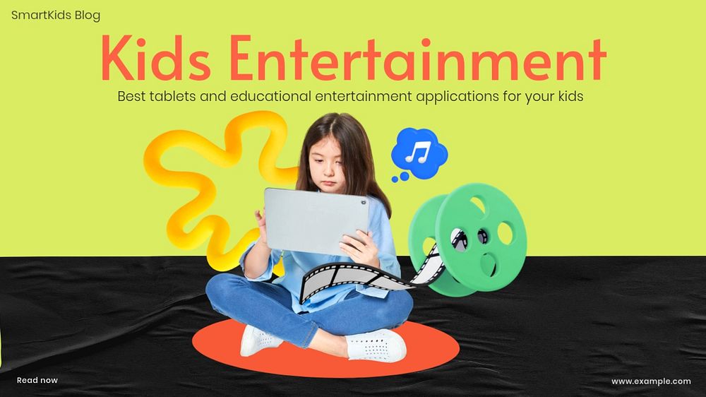 Kids entertainment blog banner template, customizable design