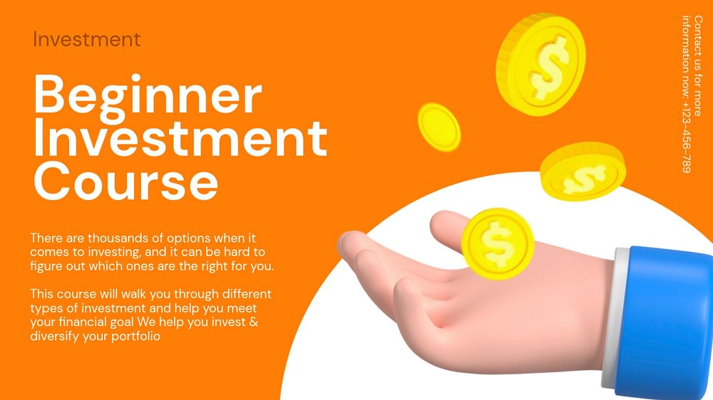 Beginner investment course blog banner template, funky editable design