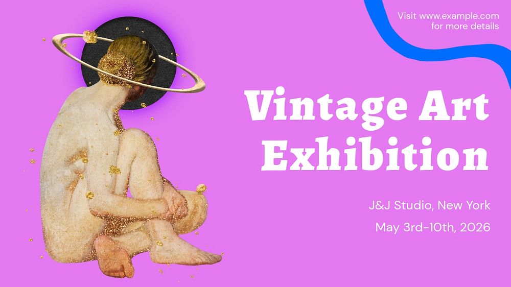 Vintage art exhibition blog banner template, funky editable design