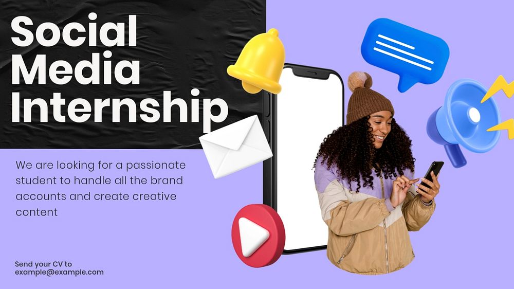 Social media internship blog banner template, customizable design