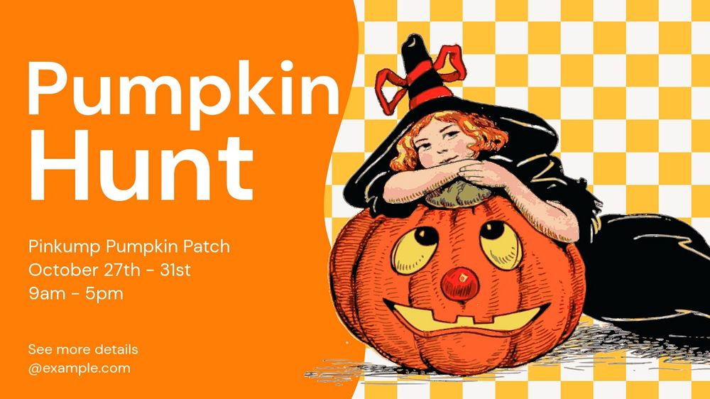 Pumpkin hunt blog banner template, funky editable design