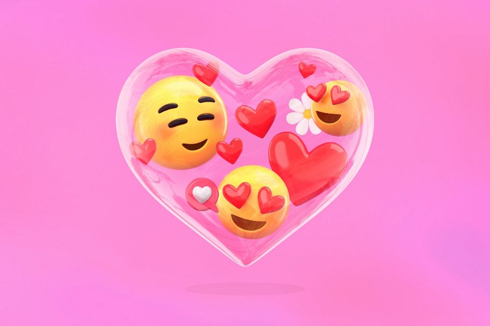 Pink heart-eyes emoticon background, 3D love, editable design