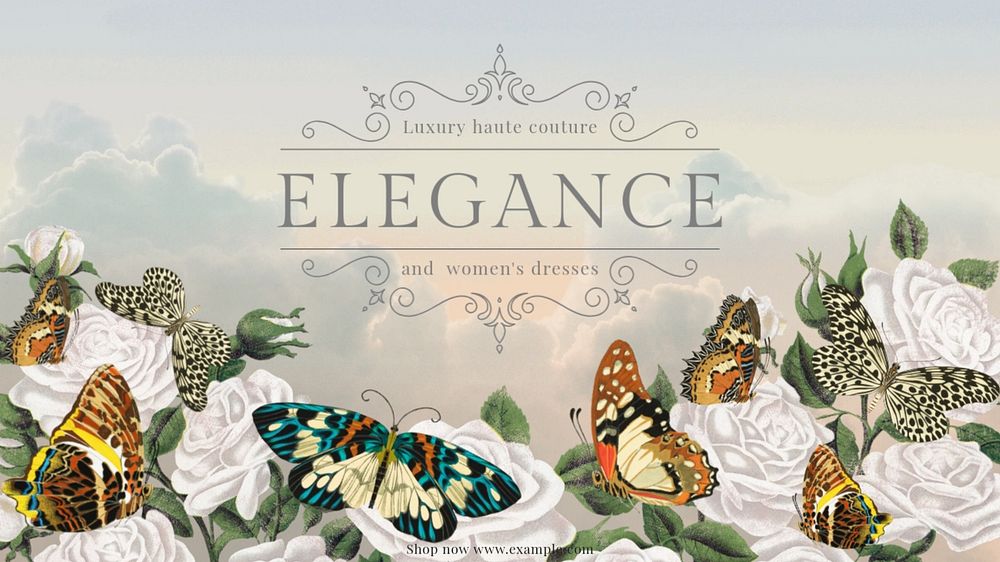 Elegance butterfly blog banner template, editable E.A. Séguy’s famous artwork, remixed by rawpixel