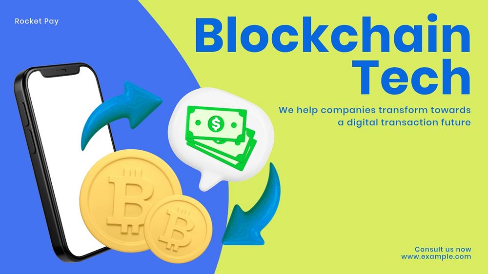 Blockchain technology ads blog banner template, customizable design