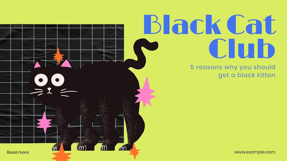 Black cat club blog banner template, customizable design