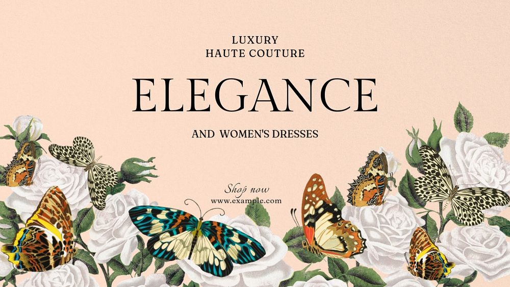 Vintage butterfly blog banner template, editable E.A. Séguy’s famous artwork, remixed by rawpixel