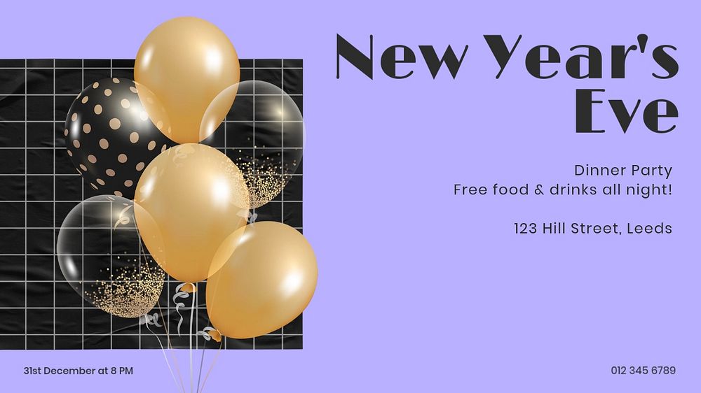 New year's eve party blog banner template, customizable design