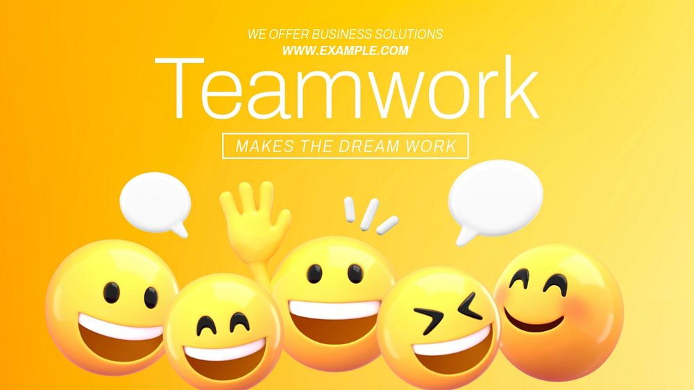 Business teamwork blog banner template, 3D emoticon editable design 