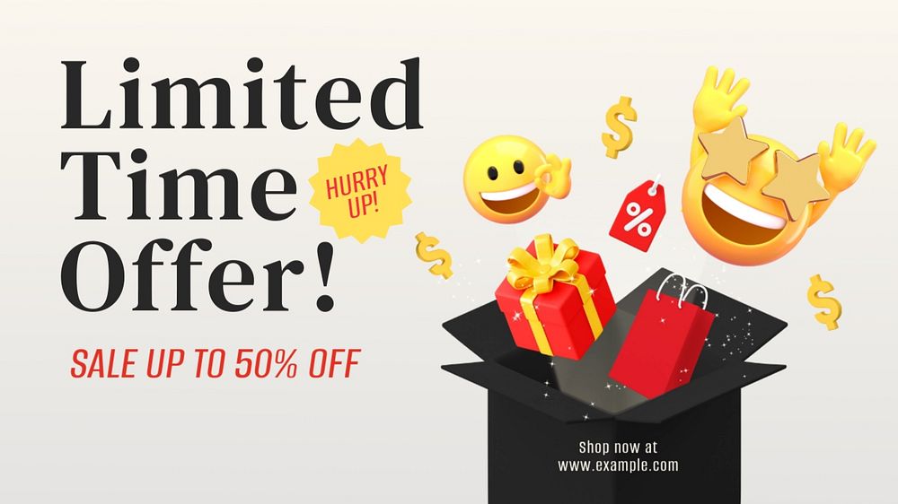 Sale emoticon blog banner template, 3D emoticon editable design 