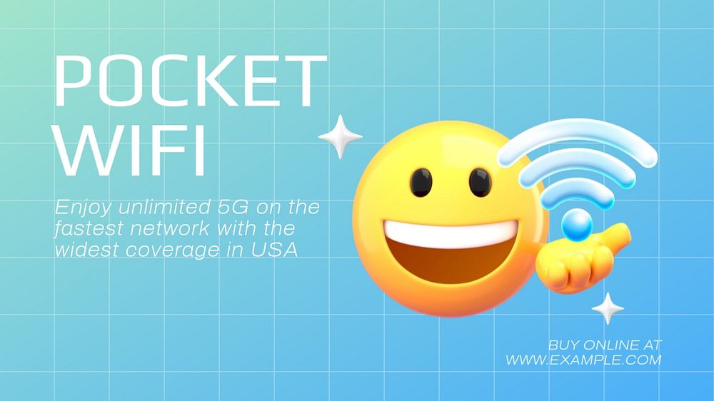 Pocket wifi Facebook cover template, 3D emoticon editable design 