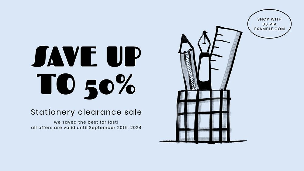 Stationery clearance sale blog banner template, editable text & design