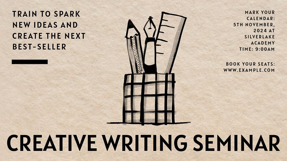 Creative writing seminar blog banner template, editable text & design