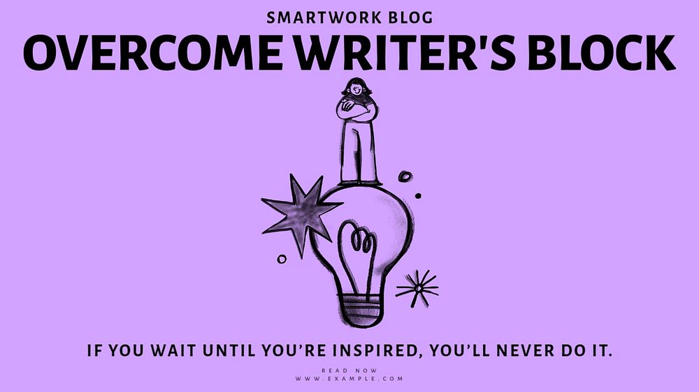 Overcome writer's block blog banner template, editable text & design