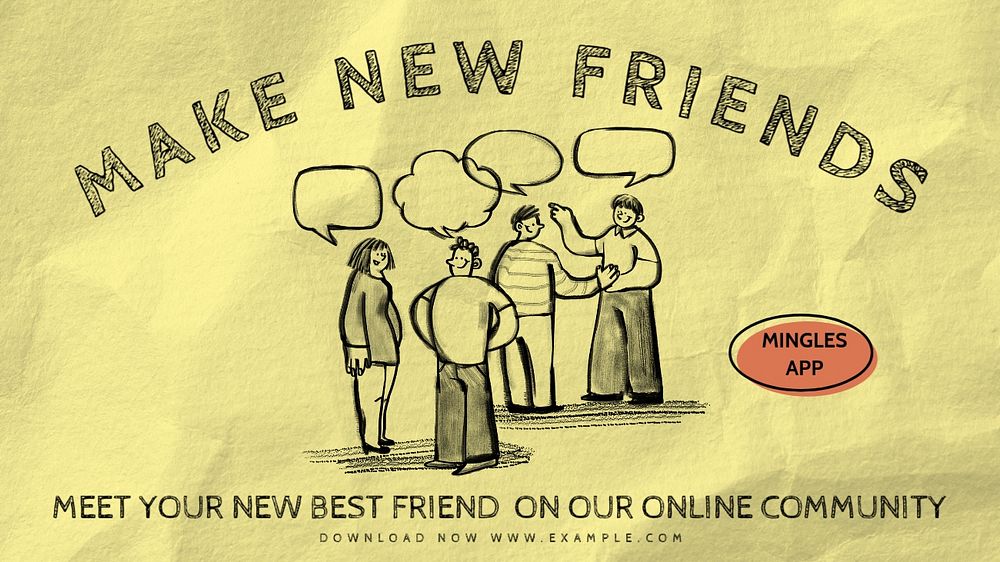 Make new friends blog banner template, editable text & design