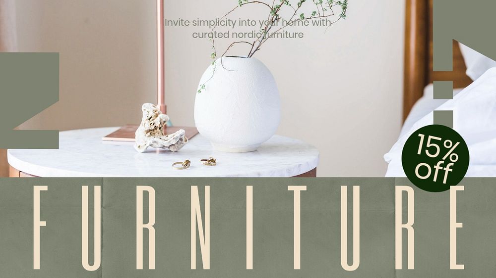 Nordic furniture shop blog banner template, editable text & design