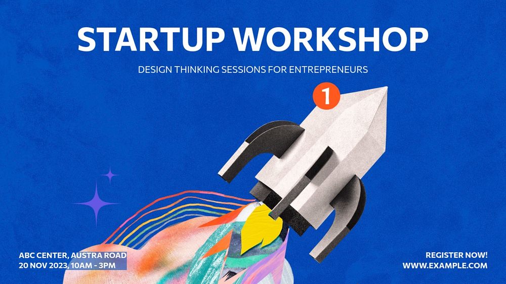 Startup workshop blog banner template, editable text & design