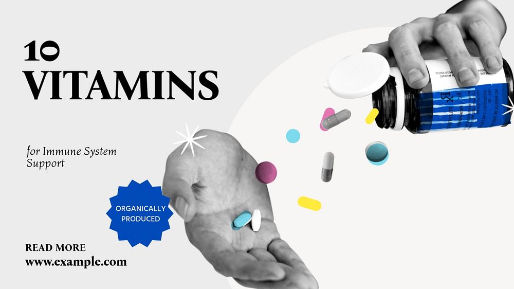 Vitamins for immune system blog banner template, editable design & text