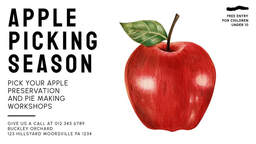 Apple picking season poster blog banner template, editable text & design