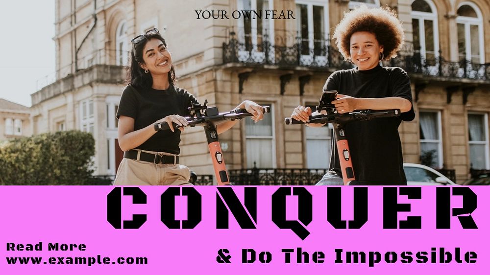 Conquer fear quote blog banner template, editable text & design