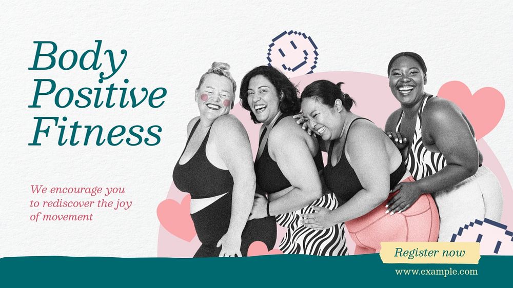 Body positive fitness blog banner template, editable design & text